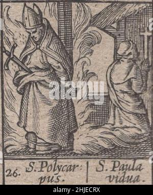 Inkunable, 15th Jahrhundert, Mittelalter, Heilige, heilige, Religiös, andachtsam, sakral, Holzschnitt, graviert, Gravur, januar, Monat, Kalender, katholisch, Selten, Renaissance, illustriert, detailreich, Beschützer, Protektoren, gedruckt, drucken, latein, Geschichte, Historisch, original, beten, römisch-katholisch, östlich, orthodoxe, Kirche, Repressantionen, Papst, Priester, Mönche, Könige, Einsiedler, Einsiedler, Leidenschaft, Weltlich, Symbol, spirituell, Heiligkeit, Kunst, Handarbeit, Kunst, Handwerk, Inkunabeln, St. Polycarpus und St. Paula vidua / Polycarp und St. Paula Stockfoto