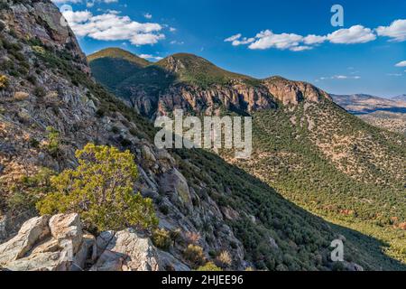 Carr Reef über dem Carr Canyon, Blick von der Carr Canyon Road, Huachuca Mountains, Coronado National Forest, nahe der Stadt Sierra Vista, Arizona, USA Stockfoto