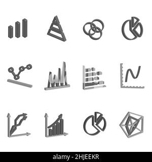 Satz von Business-Graph-Symbol, Color-Objekt-Statistik Finanzpräsentation, 3D Erfolgsbericht Symbolvektor. 640 x 640 Pixel Stock Vektor