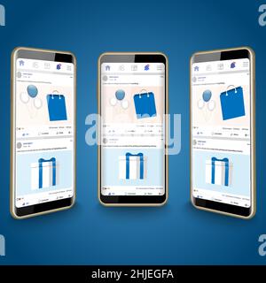 Smartphone-Social-Media-Display realistisches Modell. Isoliertes Mobiltelefon. Vorlage Grafik Vektor Illustrator. Stock Vektor