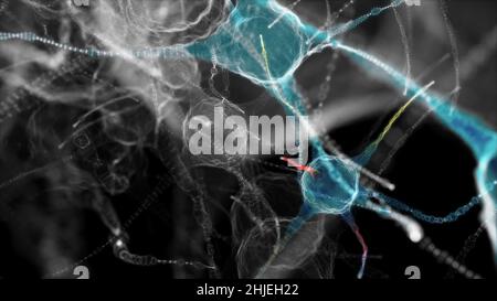 Neuronales Netzwerk von Nervenzellen. 3D Abbildung Stockfoto