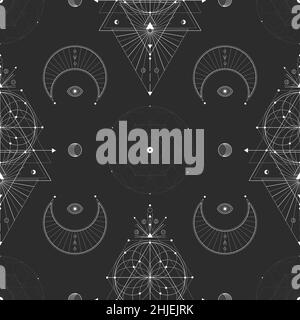 Nahtloses Muster mit heiligen geometrischen Symbolen. Hintergrund mit magischen Zeichen. Stock Vektor