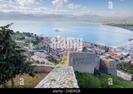 Ansicht von Nafplio, Peloponnes, Griechenland. Stockfoto