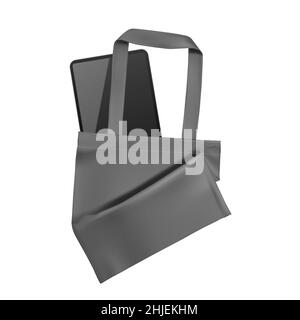 Realistische graue Öko-Taschen für Pad- oder Laptop-Vektorgrafik. Stock Vektor