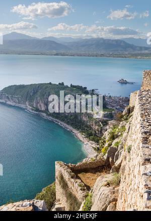 Blick von der Festung Palamidi, Nafplio, Griechenland Stockfoto