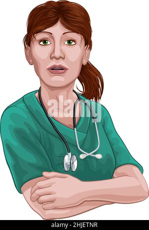 Arzt oder Krankenschwester Frau in Scrubs Uniform Stock Vektor