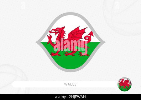 Wales-Flagge für Basketball-Wettbewerb auf grauem Basketball-Hintergrund. Vektorgrafik Sport. Stock Vektor