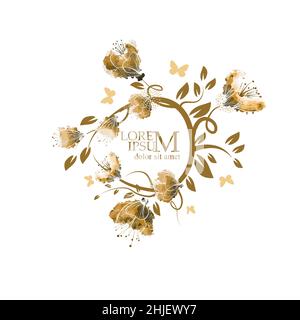 Ein Kranz aus beigefarbenen Blumen. Vektorgrafik Stock Vektor