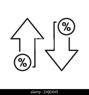 Prozentpfeilsymbol. Vektorgrafik. Symbol für die nach-oben- und nach-unten-Pfeiltaste in Prozent. Konzept der Symbole procent niedrig und hoch. Stock Vektor