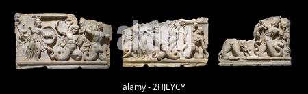 Alte römische Reliefs, die den Kampf der Athene und der Giganten darstellen. 2nd. Jh. n. Chr. aus Aphrodisias (Geyre, Aydın). Stockfoto