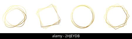 Goldfarbene polygonale Rahmen. Abstrakte dünne lineare Rahmen. Vektorgrafik. Luxuriöse geometrische Rahmen auf Weiß isoliert. Stock Vektor