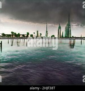 Abstrakte Malerei der städtischen Wolkenkratzer. City Skyline grafische Illustration , abstrakte Stadtbild Hintergrund Stockfoto