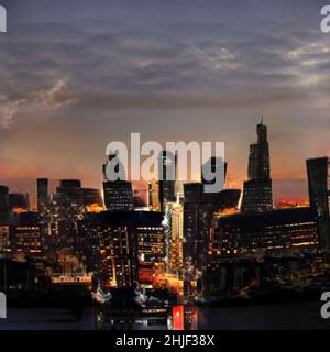 Abstrakte Malerei der städtischen Wolkenkratzer. City Skyline grafische Illustration , abstrakte Stadtbild Hintergrund Stockfoto