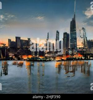 Abstrakte Malerei der städtischen Wolkenkratzer. City Skyline grafische Illustration , abstrakte Stadtbild Hintergrund Stockfoto