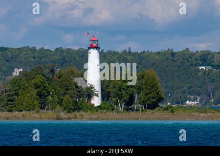 St. Helena Lighthouse - Ein Leuchtturm auf einer Insel am Lake Michigan. Stockfoto