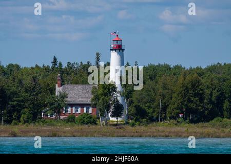 St. Helena Lighthouse - Ein Leuchtturm auf einer Insel am Lake Michigan. Stockfoto