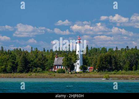 St. Helena Lighthouse - Ein Leuchtturm auf einer Insel am Lake Michigan. Stockfoto