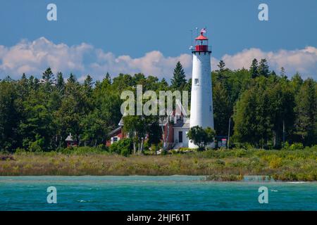 St. Helena Lighthouse - Ein Leuchtturm auf einer Insel am Lake Michigan. Stockfoto