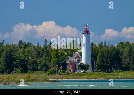 St. Helena Lighthouse - Ein Leuchtturm auf einer Insel am Lake Michigan. Stockfoto