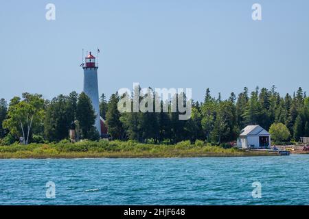 St. Helena Lighthouse - Ein Leuchtturm auf einer Insel am Lake Michigan. Stockfoto