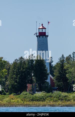 St. Helena Lighthouse - Ein Leuchtturm auf einer Insel am Lake Michigan. Stockfoto