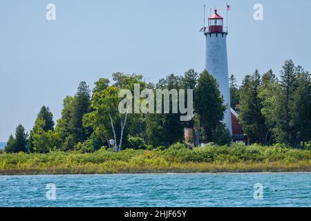 St. Helena Lighthouse - Ein Leuchtturm auf einer Insel am Lake Michigan. Stockfoto