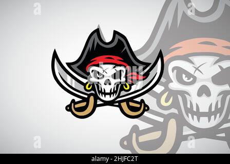 Pirate Skull Logo Design Vektor Maskottchen Illustration Symbol Stock Vektor