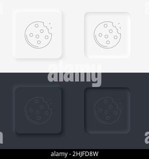 Schwarz-Weiß-Set im Neumorphic-Stil mit Vektor-Symbol für Speisen und Getränke. Cookie-Linie Symbol, Umriss Vektor-Zeichen, linear Stil Piktogramm isoliert auf weiß. Symb Stock Vektor