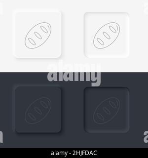 Neumorphic Stil schwarz und weiß Set Lebensmittel und Getränke Vektor-Symbol. Brot Linie Vektor Symbol gesetzt Stock Vektor