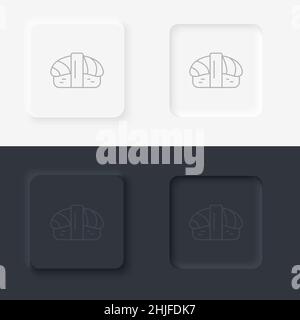 Neumorphic Stil schwarz und weiß Set Essen und Trinken Vektor-Symbol. Sushi Vektor Linie Symbol gesetzt Stock Vektor