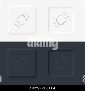 Schwarz-Weiß-Set im Neumorphic-Stil mit Vektor-Symbol für Speisen und Getränke. Symbol für die Süßigkeitenvektorlinie gesetzt Stock Vektor