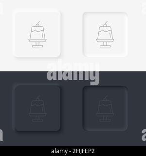 Schwarz-Weiß-Set im Neumorphic-Stil mit Vektor-Symbol für Speisen und Getränke. Schwarzes Kuchensymbol isoliert. Happy Birthday Icon Set Stock Vektor