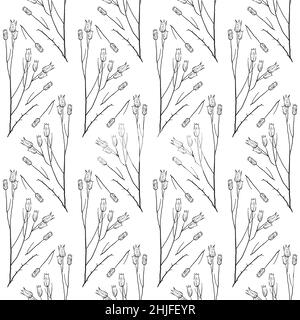 Nahtloses Vintage-Muster mit botanischen Linienzeichnungen. Stock Vektor