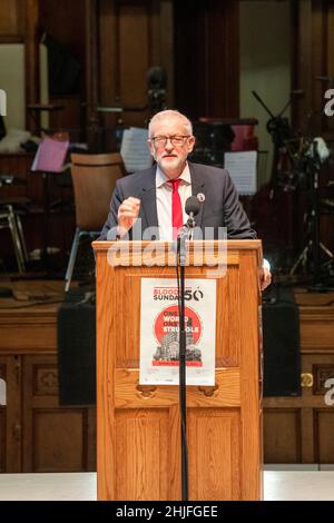 Derry, Großbritannien. 29th Januar 2022. 29/01/2022, Guildhall, Derry, Jeremy halten die 50th Anniversary Bloody Sunday Lecture im Guildhall in Derry. Kredit: Bonzo/Alamy Live Nachrichten Stockfoto