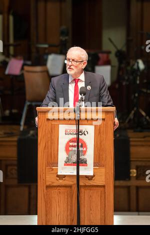 Derry, Großbritannien. 29th Januar 2022. 29/01/2022, Guildhall, Derry, Jeremy halten die 50th Anniversary Bloody Sunday Lecture im Guildhall in Derry. Kredit: Bonzo/Alamy Live Nachrichten Stockfoto