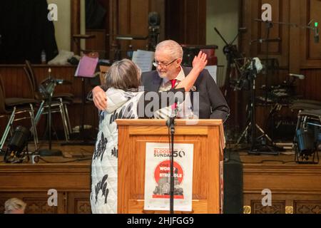 Derry, Großbritannien. 29th Januar 2022. 29/01/2022, Guildhall, Derry, Jeremy halten die 50th Anniversary Bloody Sunday Lecture im Guildhall in Derry. Kredit: Bonzo/Alamy Live Nachrichten Stockfoto