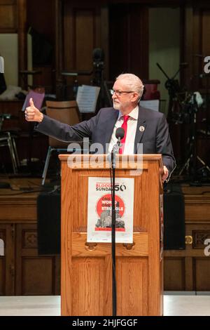 Derry, Großbritannien. 29th Januar 2022. 29/01/2022, Guildhall, Derry, Jeremy halten die 50th Anniversary Bloody Sunday Lecture im Guildhall in Derry. Kredit: Bonzo/Alamy Live Nachrichten Stockfoto