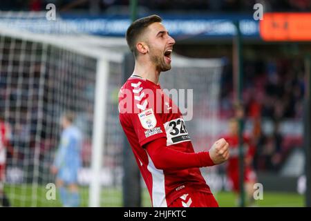 MIDDLESBROUGH, GROSSBRITANNIEN. JAN 29th Middlesbroughs Andraž Šporar feiert sein Tor während des Sky Bet Championship-Spiels zwischen Middlesbrough und Coventry City im Riverside Stadium, Middlesbrough, am Samstag, 29th. Januar 2022. (Kredit: Michael Driver | MI News ) Kredit: MI Nachrichten & Sport /Alamy Live News Stockfoto