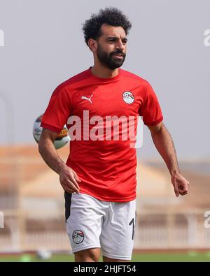 Kamerun, Yaounde, 29. Januar 2022. Mohamed Salah aus Ägypten beim Training vor dem Viertelfinalspiel zwischen Ägypten und Marokko beim Africa Cup of Nations im Trainingsgelände Olembe Stadium. Kredit: Sebo47/Alamy Live Nachrichten Stockfoto