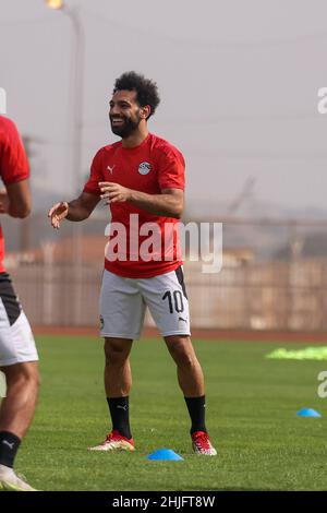 Kamerun, Yaounde, 29. Januar 2022. Mohamed Salah aus Ägypten beim Training vor dem Viertelfinalspiel zwischen Ägypten und Marokko beim Africa Cup of Nations im Trainingsgelände Olembe Stadium. Kredit: Sebo47/Alamy Live Nachrichten Stockfoto