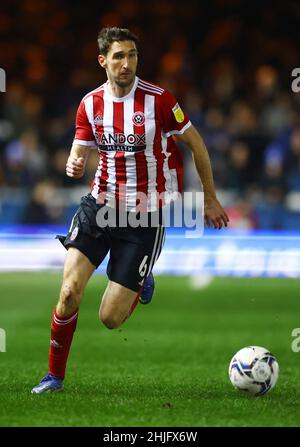 Peterborough, England, 29th. Januar 2022. Chris Basham von Sheffield Utd in Aktion während des Sky Bet Championship-Spiels an der London Road, Peterborough. Bildnachweis sollte lauten: David Klein / Sportimage Kredit: Sportimage/Alamy Live News Stockfoto