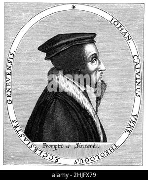 Porträt von John Calvin (1509 - 1564) französischer Theologe, Pfarrer und Reformator in Genf während der protestierenden Reformation entwickelte er sein theologisches Werk, das später Calvinismus genannt wurde Stockfoto