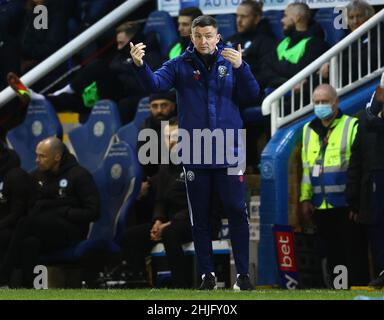 Peterborough, England, 29th. Januar 2022. Paul Heckingbottom-Manager von Sheffield Utd organisiert während des Sky Bet Championship-Spiels in der London Road, Peterborough, erneut. Bildnachweis sollte lauten: David Klein / Sportimage Kredit: Sportimage/Alamy Live News Stockfoto