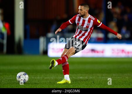 Peterborough, Großbritannien. 29th. Januar 2022; Weston Homes Stadium, Peterborough, Cambs, England; Championship Football, Peterborough United&#xa0;Versus Sheffield United; Conor Hourihane of Sheffield United Credit: Action Plus Sports Images/Alamy Live News Credit: Action Plus Sports Images/Alamy Live News Stockfoto