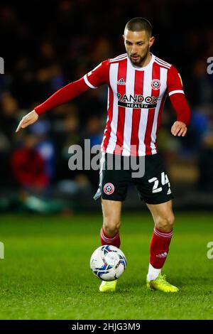 Peterborough, Großbritannien. 29th. Januar 2022; Weston Homes Stadium, Peterborough, Cambs, England; Championship Football, Peterborough United&#xa0;Versus Sheffield United; Conor Hourihane of Sheffield United Credit: Action Plus Sports Images/Alamy Live News Credit: Action Plus Sports Images/Alamy Live News Stockfoto