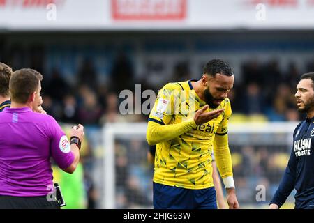 LONDON, GROSSBRITANNIEN. JAN 29th Kyle Bartley von West Bromwich verletzte sich beim Sky Bet Championship-Spiel zwischen Millwall und West Bromwich Albion am Samstag, den 29th. Januar 2022 in Den, London. (Kredit: Ivan Yordanov | MI Nachrichten) Kredit: MI Nachrichten & Sport /Alamy Live Nachrichten Stockfoto