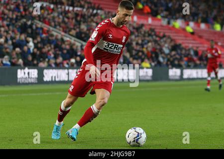 MIDDLESBROUGH, GROSSBRITANNIEN. JAN 29th Middlesbroughs Andraž Šporar während des Sky Bet Championship-Spiels zwischen Middlesbrough und Coventry City im Riverside Stadium, Middlesbrough, am Samstag, 29th. Januar 2022. (Kredit: Michael Driver | MI News ) Kredit: MI Nachrichten & Sport /Alamy Live News Stockfoto