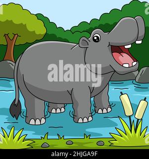 Hippo Cartoon Vektor Farbige Illustration Stock Vektor