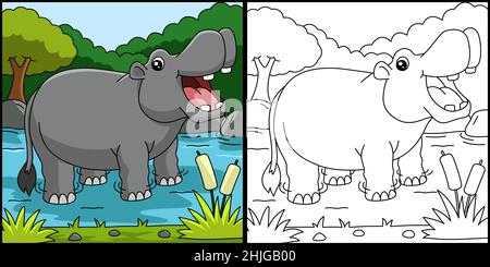 Hippo Coloring Page Vektorgrafik Stock Vektor