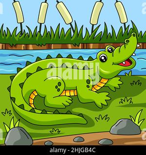 Krokodil Cartoon Vektor Farbige Illustration Stock Vektor